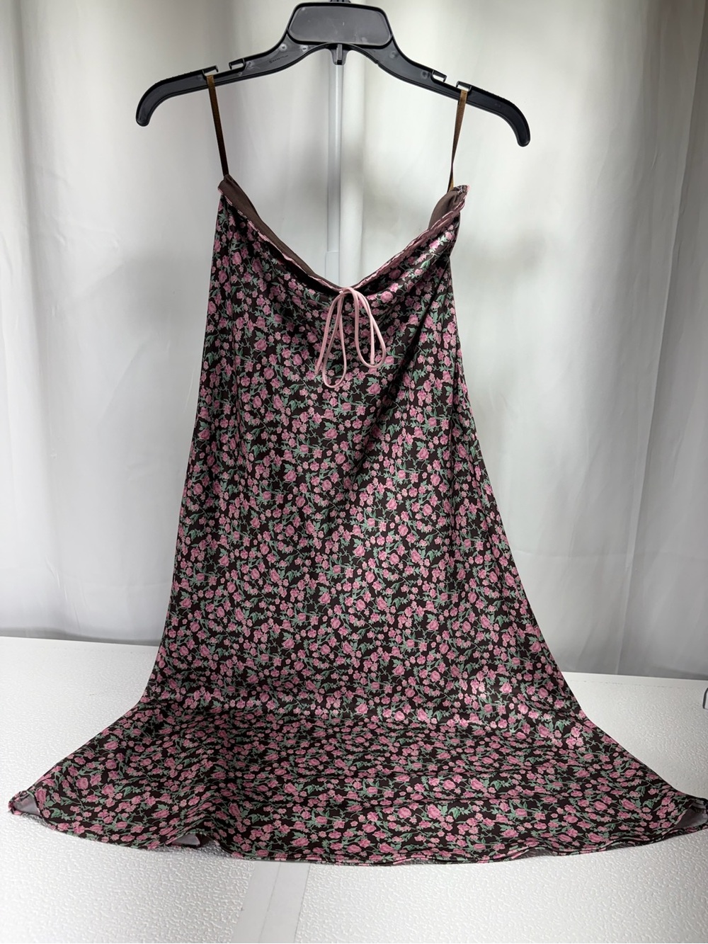Pink Floral Slip Mini Dress with Tie Neck 4527